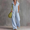 Women's Loose Sleeveless Jumpsuit with Pockets – Linen-Look by FitiqueFit