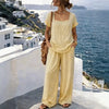 Women's Square-Neck Short-Sleeve Pantsuit – Cotton Blend Two-Piece Set by FitiqueFit