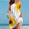 🌻 Plus Size Sunflower Print Sleeveless Wrap Dress by FitiqueFit