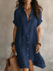 Women's Buttoned Midi Shirt Dress – Short Sleeve Cotton Linen by FitiqueFit