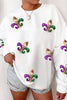 White Sequin MARDI GRAS Graphic Pullover Sweatshirt