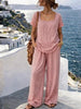Women's Square-Neck Short-Sleeve Pantsuit – Cotton Blend Two-Piece Set by FitiqueFit
