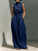 Women’s Cotton Linen Two-Piece Set – Sleeveless Top & Wide-Leg Pants by FitiqueFit