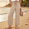 Women's Wide-Leg Cropped Pants with Lace Trim & Pockets by FitiqueFit
