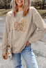 Smoke Gray Twisted Rib Texture game day Rugby Embroidered Baggy Sweatshirt by Wild and Free Boutique