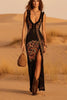Digital Print Sleeveless Split Maxi Dress – High-Waist V-Neck Long Dress for Women by FitiqueFit