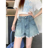 Plus-size Lace-trimmed High-waisted Denim Shorts by My Store