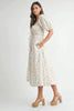 Floral Drawstring Detail Puff Sleeve Midi Dress – Romantic Floral Midi Dress, Ruched Drawstring Dress, Feminine Puff Sleeve Dress, Trendy Garden Party Dress For Summer by Stevvex