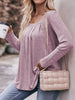 Pleated Square Neck Long Sleeve T-Shirt by Simply Love