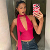 Women's Scarf Lace-Up Low-Cut Back Cutout Sling Top by FitiqueFit