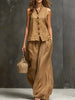 Women's Sleeveless Vest & Wide-Leg Pants Two-Piece Set – Cotton Linen by FitiqueFit