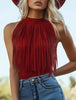 Red Tassel Halter Sleeveless Womens Tank Top by My Store