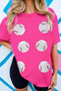 Rose Red Sequined Baseball Graphic Cotton T Shirt by Wild and Free Boutique