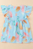 Splotches Pattern Ruffled Cap Sleeve Blouse