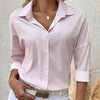 Women's Striped Lapel Long Sleeved Shirt Top by FitiqueFit