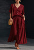 Women's Cotton-Linen V-Neck Button-Up Top & Long Skirt Set by FitiqueFit