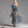 Peacock Blue Leopard Print Chiffon Off-Shoulder Dress – Boho A-Line by FitiqueFit