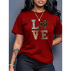Women's Leopard Heart LOVE T-Shirt – Casual Crewneck Summer Streetwear by Dog Mom Hat