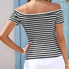 Ladies' Off Shoulder Striped Top Casual One Shoulder Shirt by FitiqueFit
