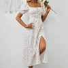 Square Neck Floral Print Dress With Puff Sleeves & Side Slit Maxi Dress by FitiqueFit