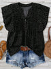 Polka Dot Notched Ruffled Cap Sleeve Blouse