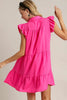 Pink Full Size Ruffle Cap Sleeve Dress Plus Size Elegant & Timeless Classic Design Dress by Stevvex
