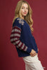 Umgee Flower Jacquard Striped Long Sleeve Sweater by FitiqueFit