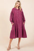 Mineral Wash Cotton Gauze Ruffle Midi Shirt Dress For Women – Casual and Feminine Button-Down Dress with Ruffle Details by Stevvex