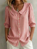 Striped V-Neck Top – Three-Quarter Sleeve Casual Shirt by FitiqueFit