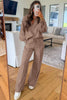 Dark Khaki Polo Collar V Neck Pullover and Drawstring Sweatpants Set by Wild and Free Boutique