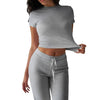 Crew Neck Short Sleeve Top & Full-Length Pants Set – Solid Color, 10 Colors by FitiqueFit