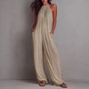 Women's Sleeveless Open-Back Wide-Leg Pleated Jumpsuit by FitiqueFit