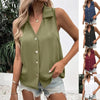Women's Solid-Color Sleeveless Loose Vest Top – Button Detail by FitiqueFit