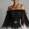 Off-Shoulder Ombre Puff-Sleeve Chiffon Jumpsuit with Belt by FitiqueFit