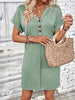 Elegant Button V-Neck Short Sleeve Dress Flattering Casual & Office Wear Simple Dress by Stevvex