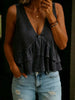 V-Neck Ruffled Sleeveless Vest Top – Solid Color Women’s Tank by FitiqueFit