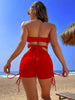 Coastal Curve Halter Bikini Set for Women – V-Neck Crisscross Drawstring Swimsuit with Chic Ring Detail & High-Waisted Boxer Shorts for Summer – Sleek Two-Piece Nylon Swimwear for Women’s Beach & Poolside Style by Stevvex