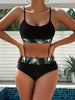 Bikini 3 Piece Tropical Print Swimsuit Set – High Stretch Comfortable Women's Bikini with Crew Neck Mesh Cover-Up – Chic Vacation Beachwear for Summer Casual Style & Poolside Glamour by Stevvex
