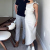 Summer French Style Temperament Slant Shoulder Bundle Waist-tight Temperament Slimming Dress