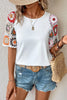 White Floral Hollowed Crochet Sleeve Boho Blouse