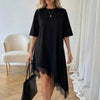 Women's Lace Trim Asymmetric Three-Quarter Sleeve Dress by FitiqueFit
