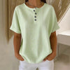 Women's Cotton Linen Striped T-Shirt – V-Neck, Button Detail, Loose Fit by FitiqueFit