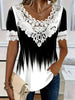 Women's Lace Patchwork Crew Neck Short Sleeve T-Shirt by FitiqueFit