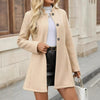Women’s Elegant Stand Collar Slim Jacket – Button Front A-Swing Long Sleeve Coat by FitiqueFit