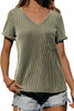 Laurel Green Twist Short Sleeve Corded V Neck Top
