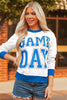 White GAME DAY Letter Graphic Varsity Striped Detail Baggy Sweatshirt by Wild and Free Boutique