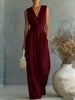 Women's Elegant V-Neck Sleeveless Jumpsuit – Waist-Cinching Straight Leg by FitiqueFit