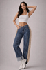 Desert Drifter Striped Wide Leg Cuffed Fringe Denim Jeans by Neon Spur