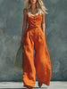 Women's Retro Button-Front High-Waist Wide-Leg Jumpsuit by FitiqueFit