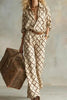 Women's Vertical Stripe Collared Loose Long-Sleeve Shirt & Wide-Leg Pants Set by FitiqueFit
